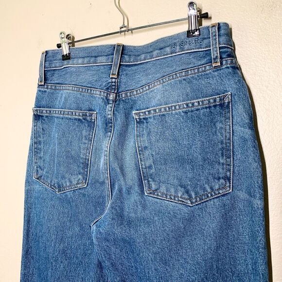 B Sides Arts Mid High Straight Jeans 26 Medium Blue 100% Cotton Whiskering Fade - Picture 4 of 7